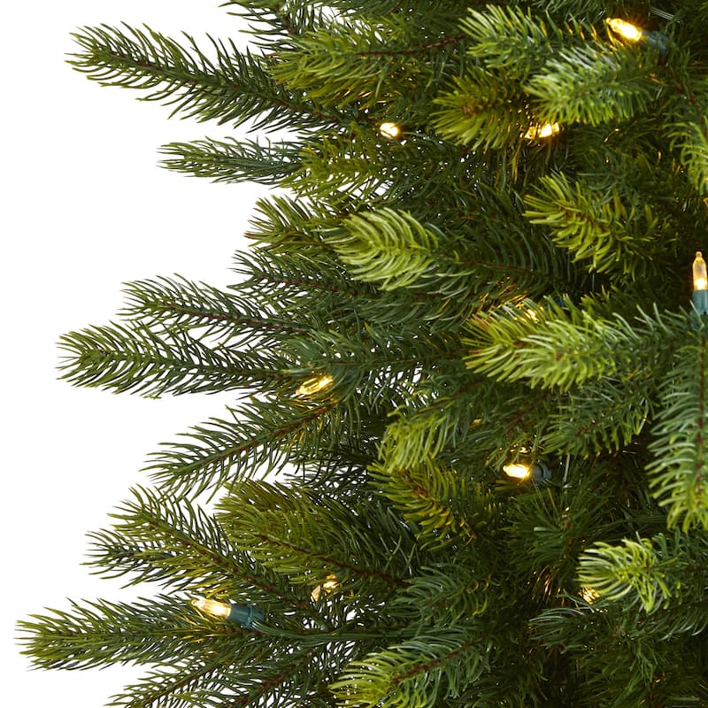 6Ft Artificial Christmas Tree with Lights & Planter - Holiday Decor, Festive Tree, Indoor Xmas Tree - Green - 72