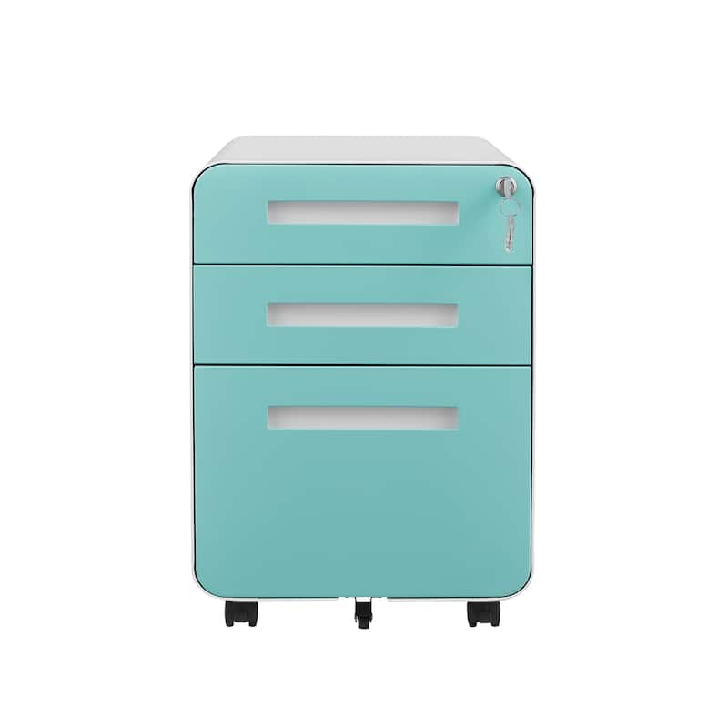 3 Drawer Mobile File Cabinet Under Desk Office, 5 Wheel Design Anti-Tilting Cold Rolled Steel Waterproof Moisture-Proof