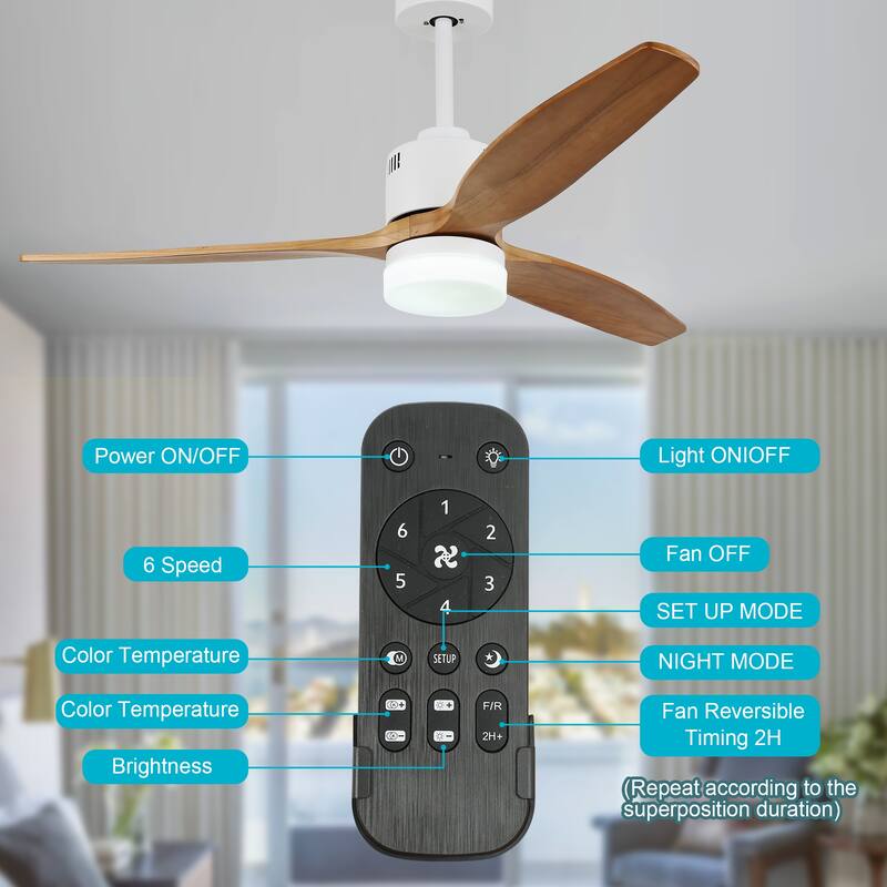 CurveCurio 52'' Indoor Classical LED Sliver Ceiling fan with LED light and Remote, DC Motor, 3 Wood Blades - 52 inches