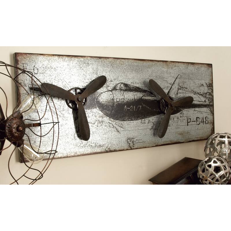 Silver Metal Propellor Airplane Home Wall Decor