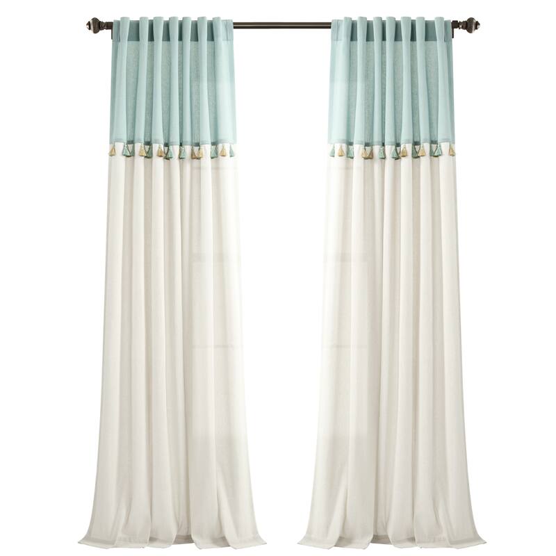 Lush Decor Boho Faux Linen Tassel Color Block Window Curtain Panel