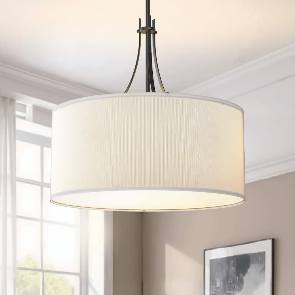 YANSUN 5-Light Chandelier with Fabric Drum Shades, E26 Base, No Bulbs, Black&White