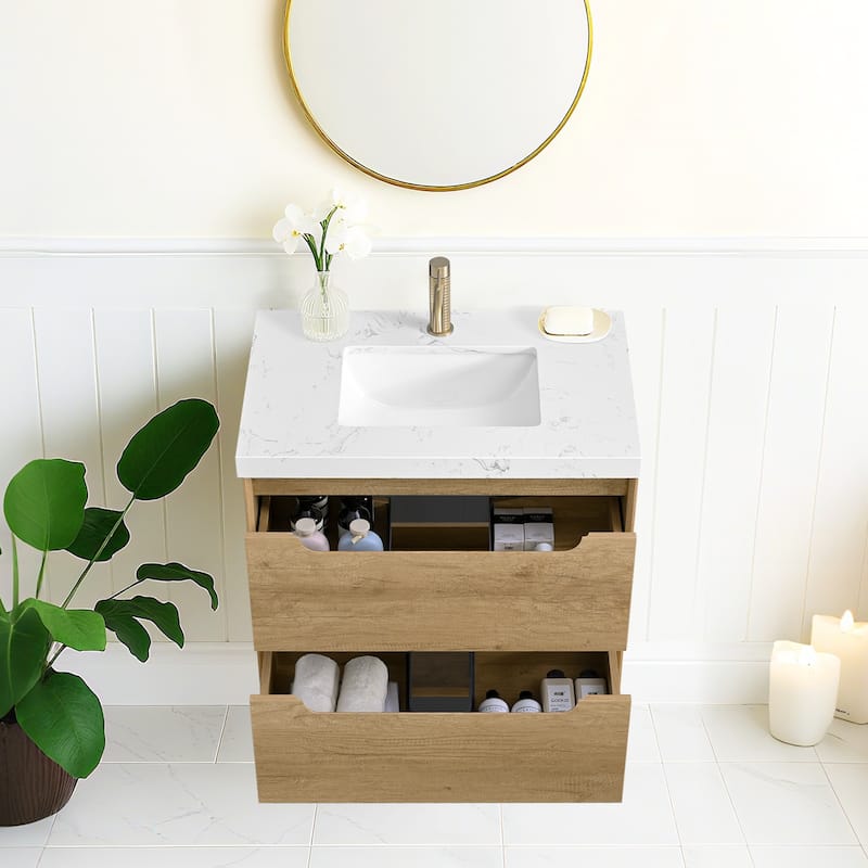 24"36"48"60"72"84" Floating Bathroom Vanity with Engineered Top Rectangulare Sink Solid Wood