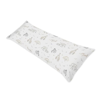 Jungle Safari Animal Body Pillow Case Taupe Black and White Gender Neutral Elephant Wildlife Adventure Elephants Zebra Serengeti