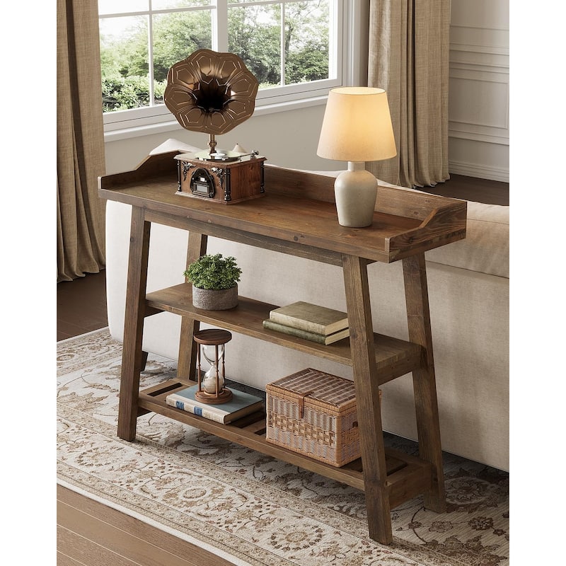 45 Inch Solid Wood Console Entryway Table, 3-Tier Narrow Sofa Tables with Storage - 45.28" L x 13.78" W x 36.22" H