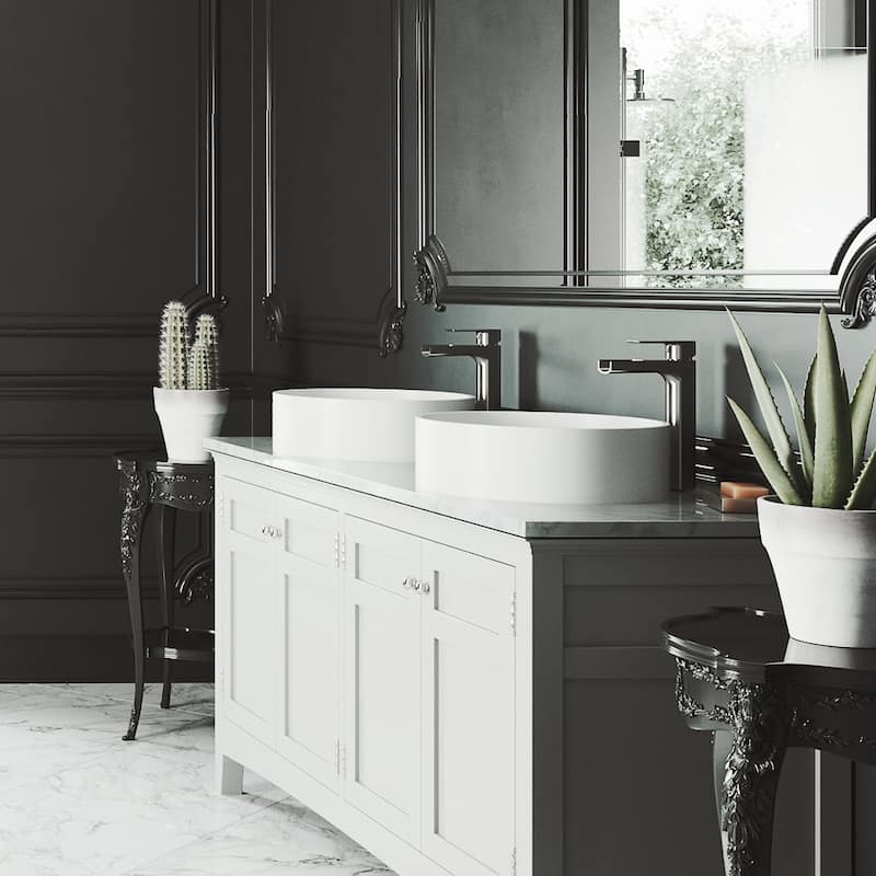VIGO Anvil 16"L x 16"W x 5"H Matte Stone Round Bathroom Vessel Sink