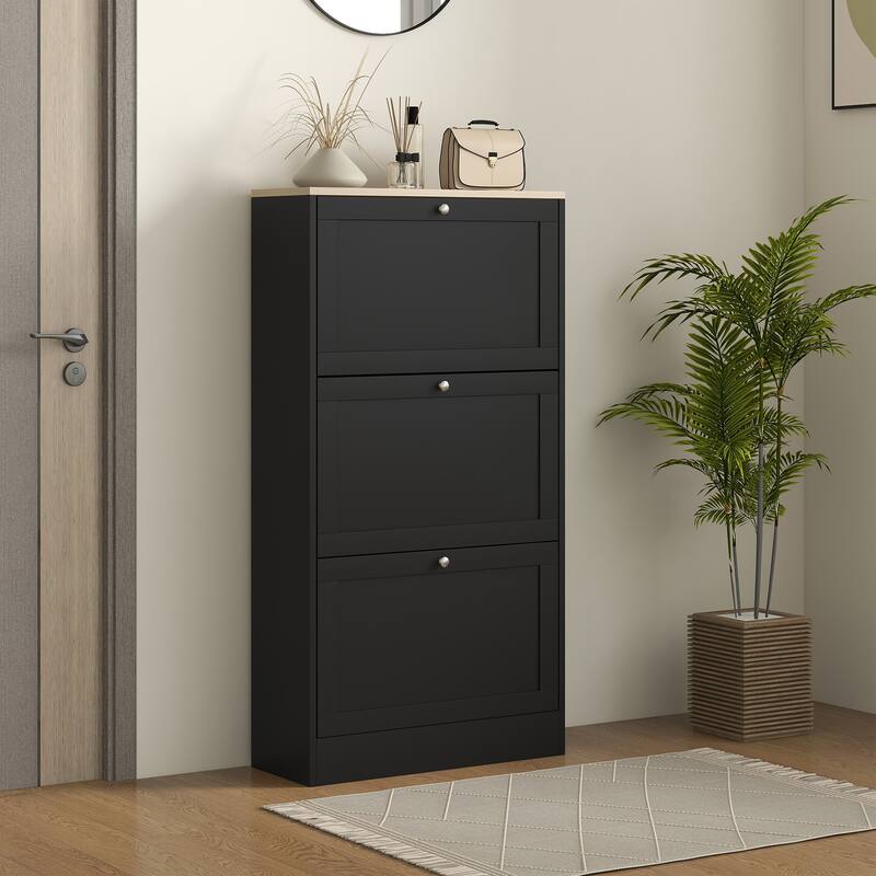 Narrow Shoe Storage Cabinet for Entryway with 3 Flip Drawers and Adjustable Shelves, Shoe Rack Organizer for 18 Pairs of Shoes