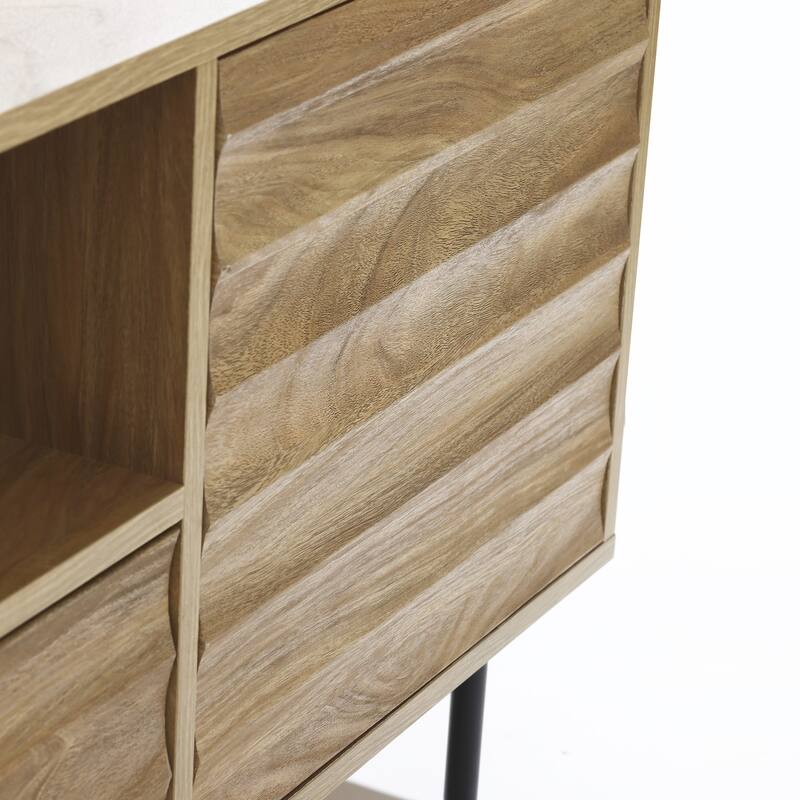 Mid-Century Modern Wave 2-Door 1-Drawer TV Console with Metal Legs - 21.7" H x 55.1" W x 15.7" D