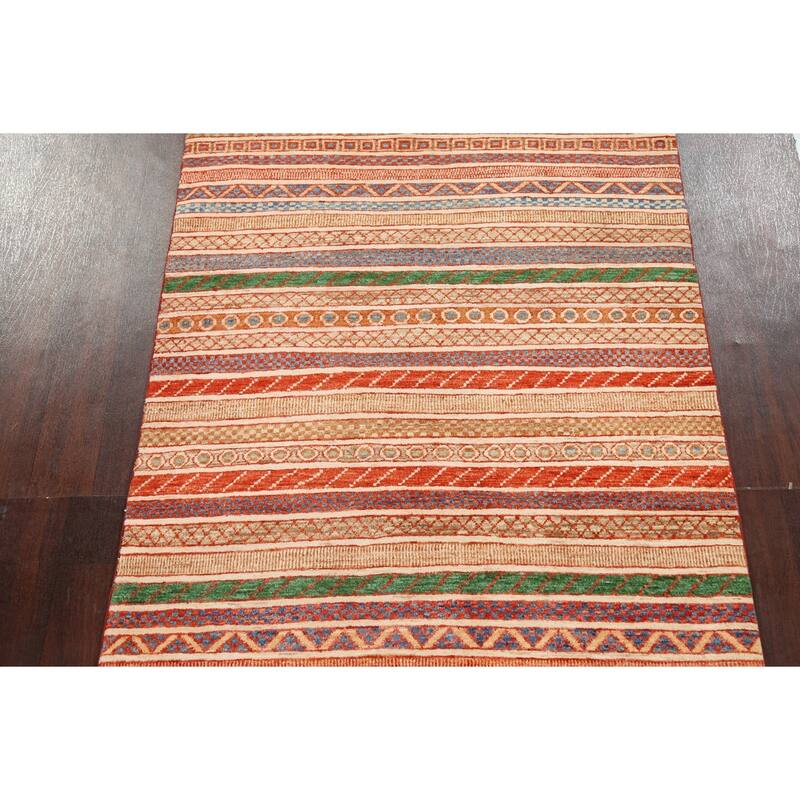 Striped Kazak Oriental Home Decor Area Rug Hand-knotted Wool Carpet - 3'10" x 5'2"