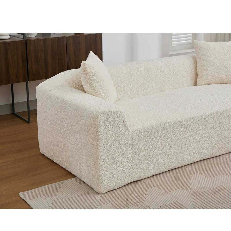 5-Seat Boucle Cloud Sofa Set (3-Seater + 2-Seater) with End Tables & 4 Pillows