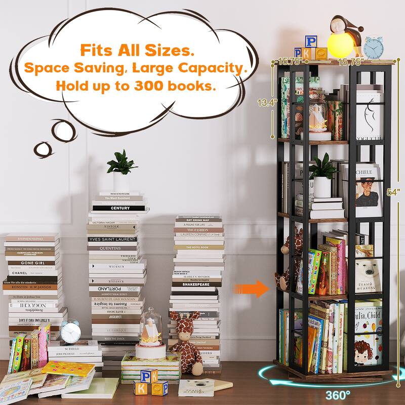 Corner Rotating Bookshelf, 360 Display Wood Spinning Bookshelf, Floor Standing Bookcase Organizer Storage Rack