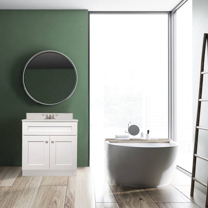 Design House 585141 Brookings Shaker 2-Door Bathroom Vanity with Cultured Marble 4 in. Centerset White on White Top - White