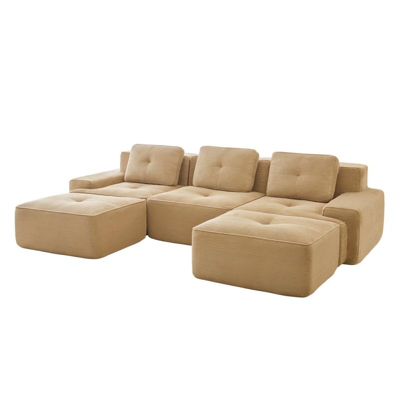 117.3" Minimalist Corduroy Modular Sectional Sofa with Ottomans for Living Room