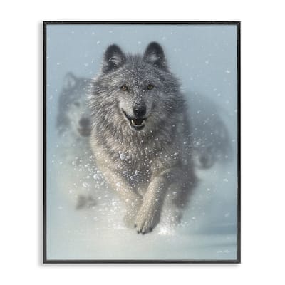 Stupell Wolves Running Through Snow Siberian Wild Winter Animals Framed Wall Art