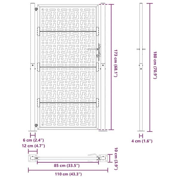dimension image slide 2 of 7, vidaXL Garden Gate Black 39.4x49.2" Steel Trace Design