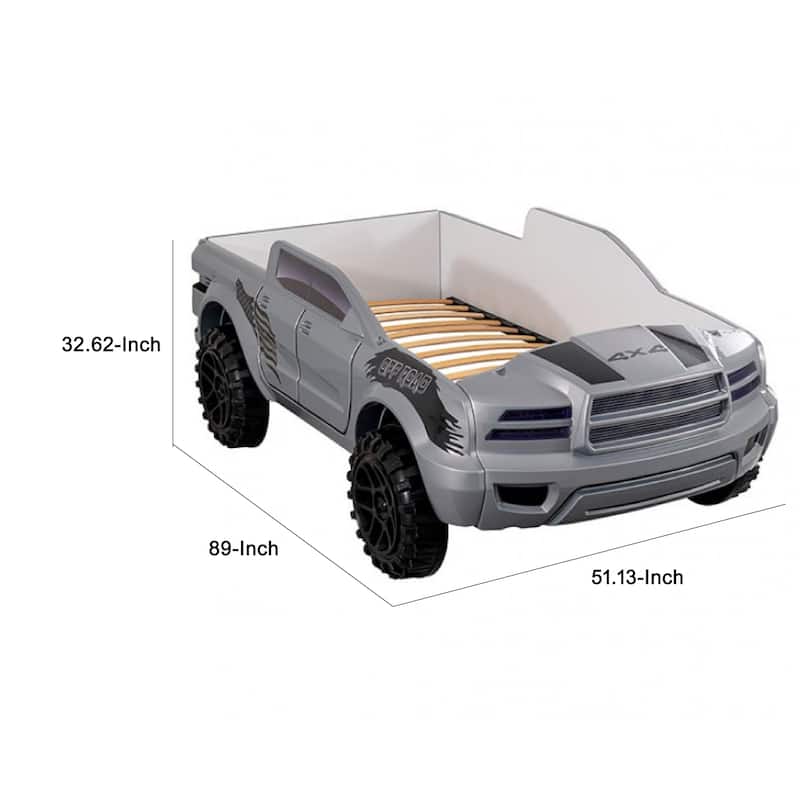 Tonie Truck Twin Bed, Interactive Lights and Sound Effects, Gray ABS