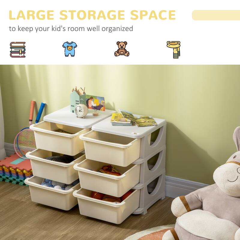 Qaba 3 Tier Kids Storage Unit, 6 Drawer Chest Toy Organizer Plastic Bins for Kids Bedroom Nursery Kindergarten Living Room
