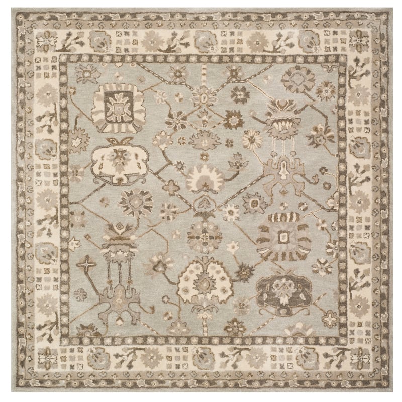 SAFAVIEH Handmade Royalty Ansley Traditional Oriental Wool Rug - 7' Square - Silver/Cream