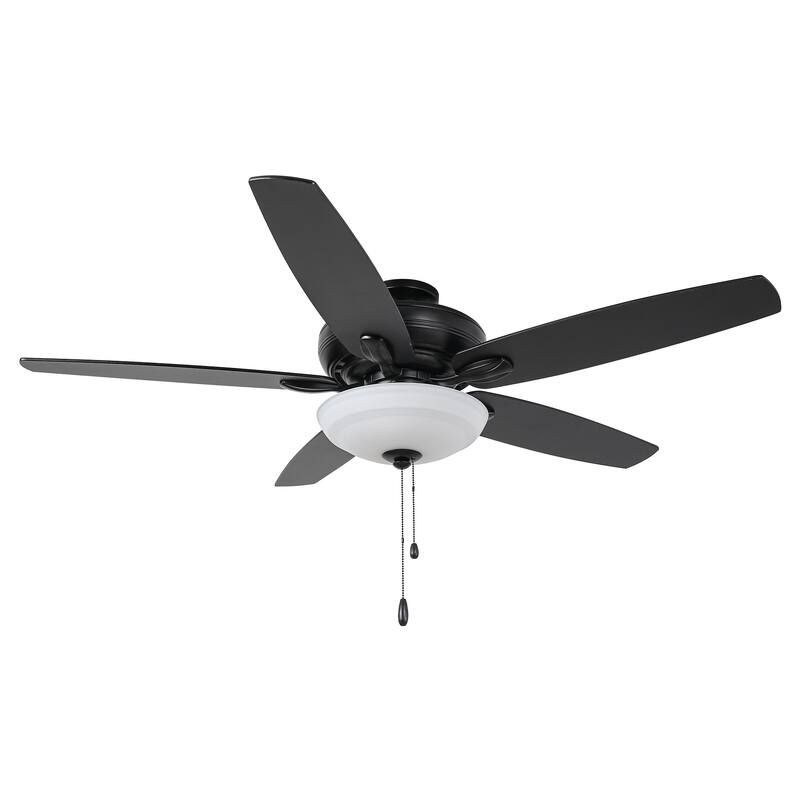 52" Black Dual Mounting Ceiling Fan with LED Light and Pull Chain