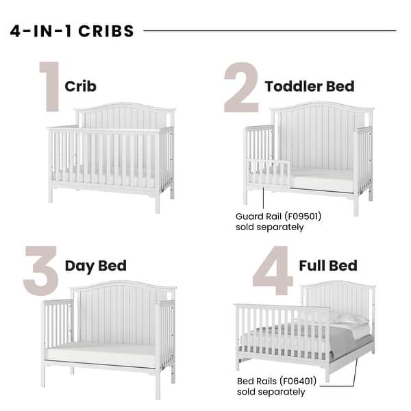dimension image slide 1 of 4, Forever Eclectic Hampton Arch Top 4-in-1 Convertible Crib