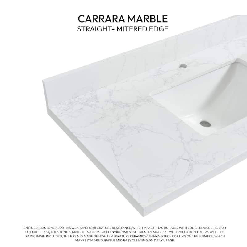 Malaga Composite Stone Vanity Top with White Rectangular Sink