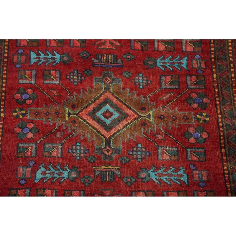 Hand Knotted Oriental 100% Wool Carpet Traditional Tribal Red Heriz Runner Rug - 13' 1'' X 3' 8''