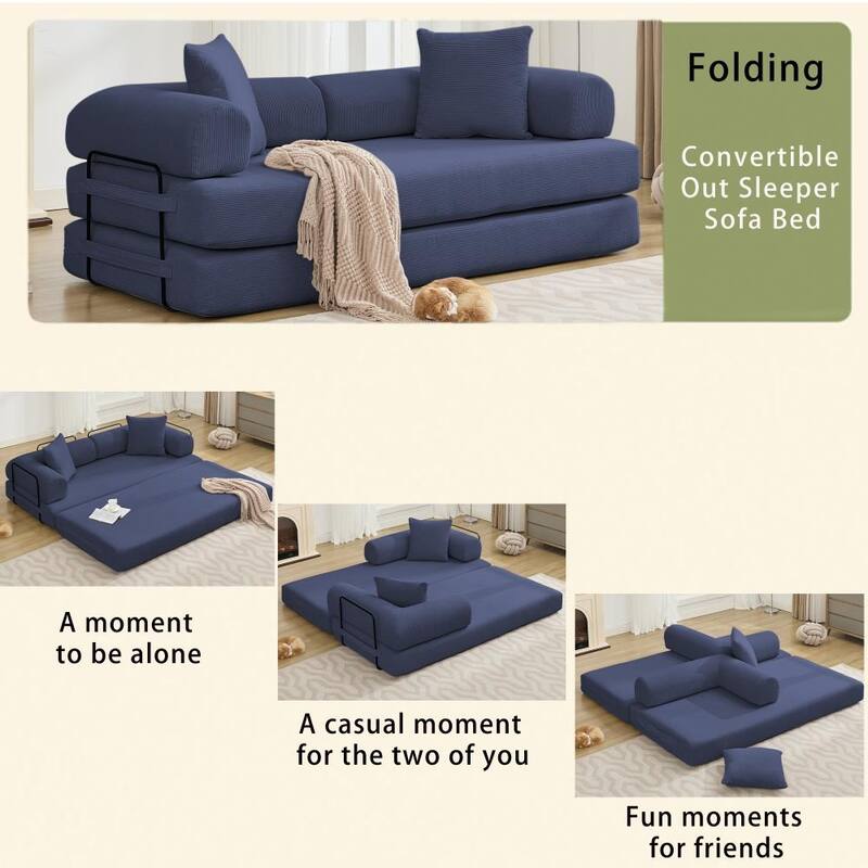 78.5" 4-in-1 Folding Convertible Out King Size Sleeper Sofa Bed