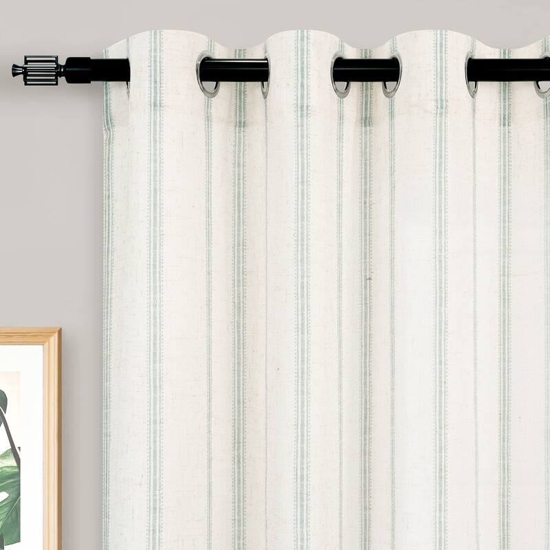 DriftAway Farmhouse Linen Blend Curtains Vertical Striped Printed Drapes