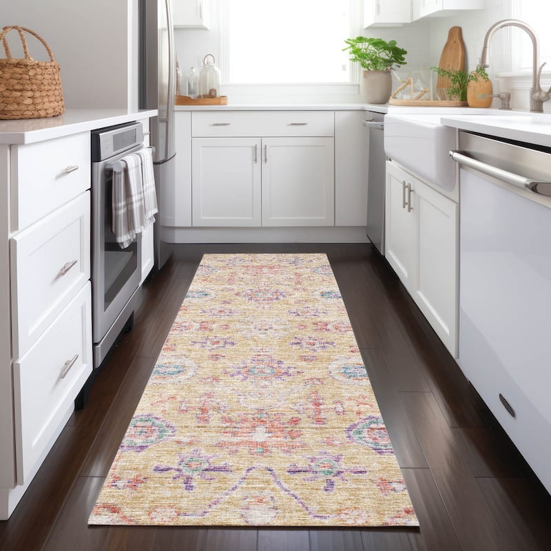 Machine Washable Indoor/ Outdoor Vintage Traditional Chantille Rug - Orange - 2'3" x 7'6"