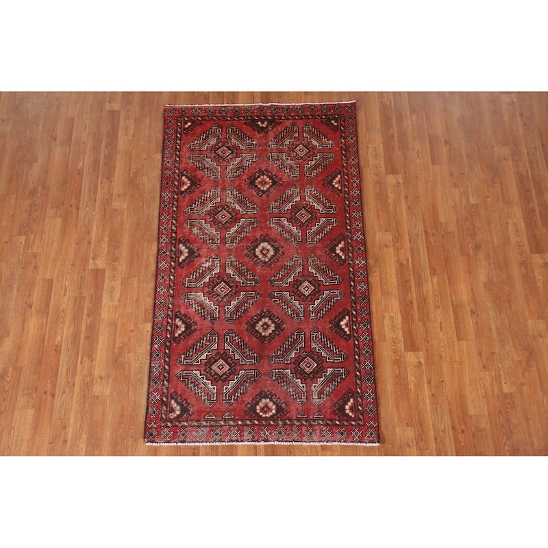Geometric Balouch Persian Vintage Area Rug Hand-knotted Wool Carpet - 3'6"x 6'3"