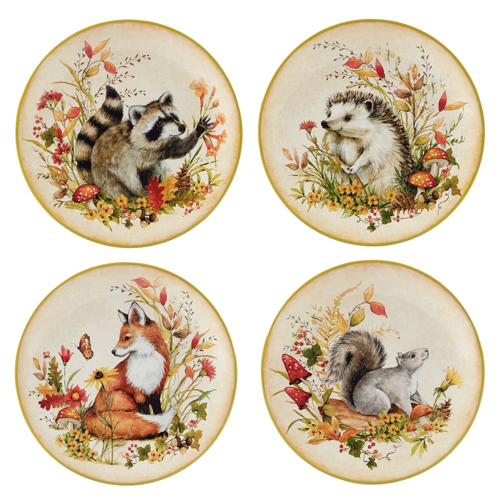 Certified International Woodland Critters 9" Salad/Dessert Plates, Set of 4 - 9" Diam x .75"