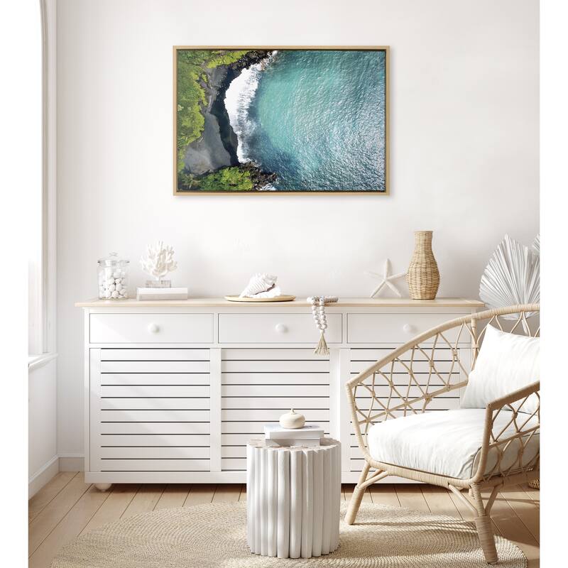 Kate and Laurel Sylvie Maui Black Sand Framed Canvas by Rachel Bolgov