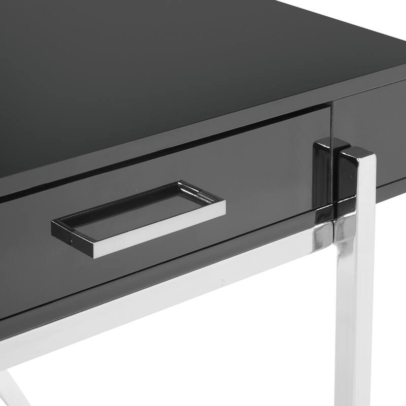 Broadway Black Gloss 64" Desk with 3 Drawers and Chrome Frame