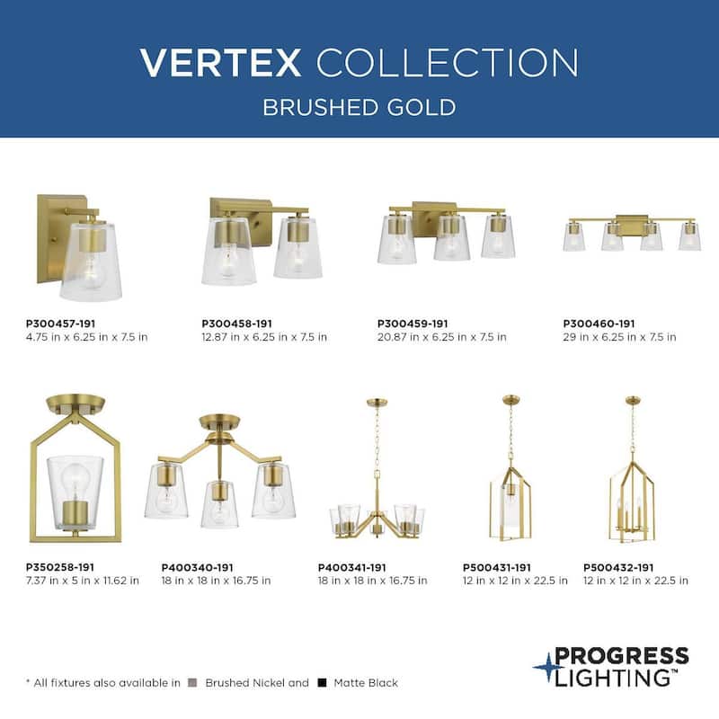 Vertex Collection One-Light Brushed Gold Clear Glass Contemporary Bath Light - 4.75 in x 6.25 in x 7.5 in