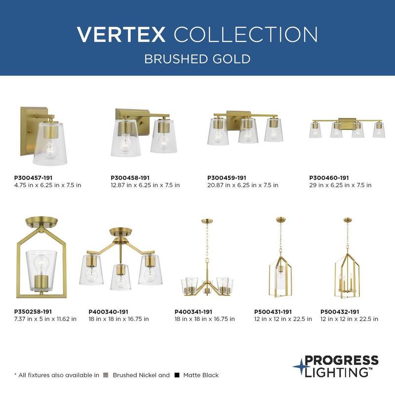Vertex Collection One-Light Brushed Gold Clear Glass Contemporary Foyer Light - 12 in x 12 in x 22.5 in