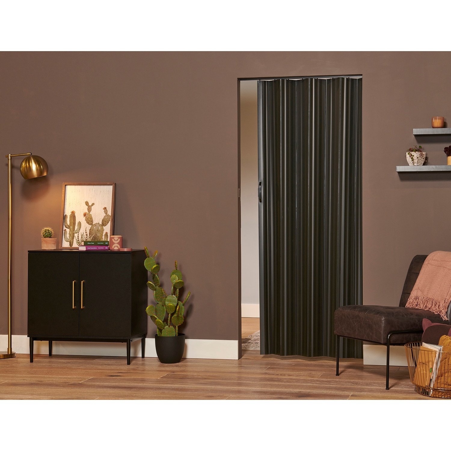 Spectrum Dunes Black PVC Folding Closet Door Accordion Door 36 x 80