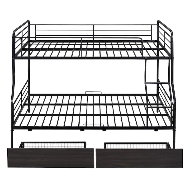 Full XL Over Queen Metal Bunk Bed with 2 Drawers, White