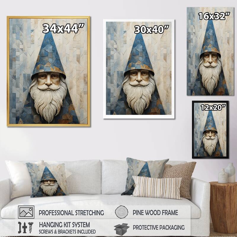 Designart "Fantasy Beige And Blue Gnome Portrait III" Gnome Framed Wall Art Prints