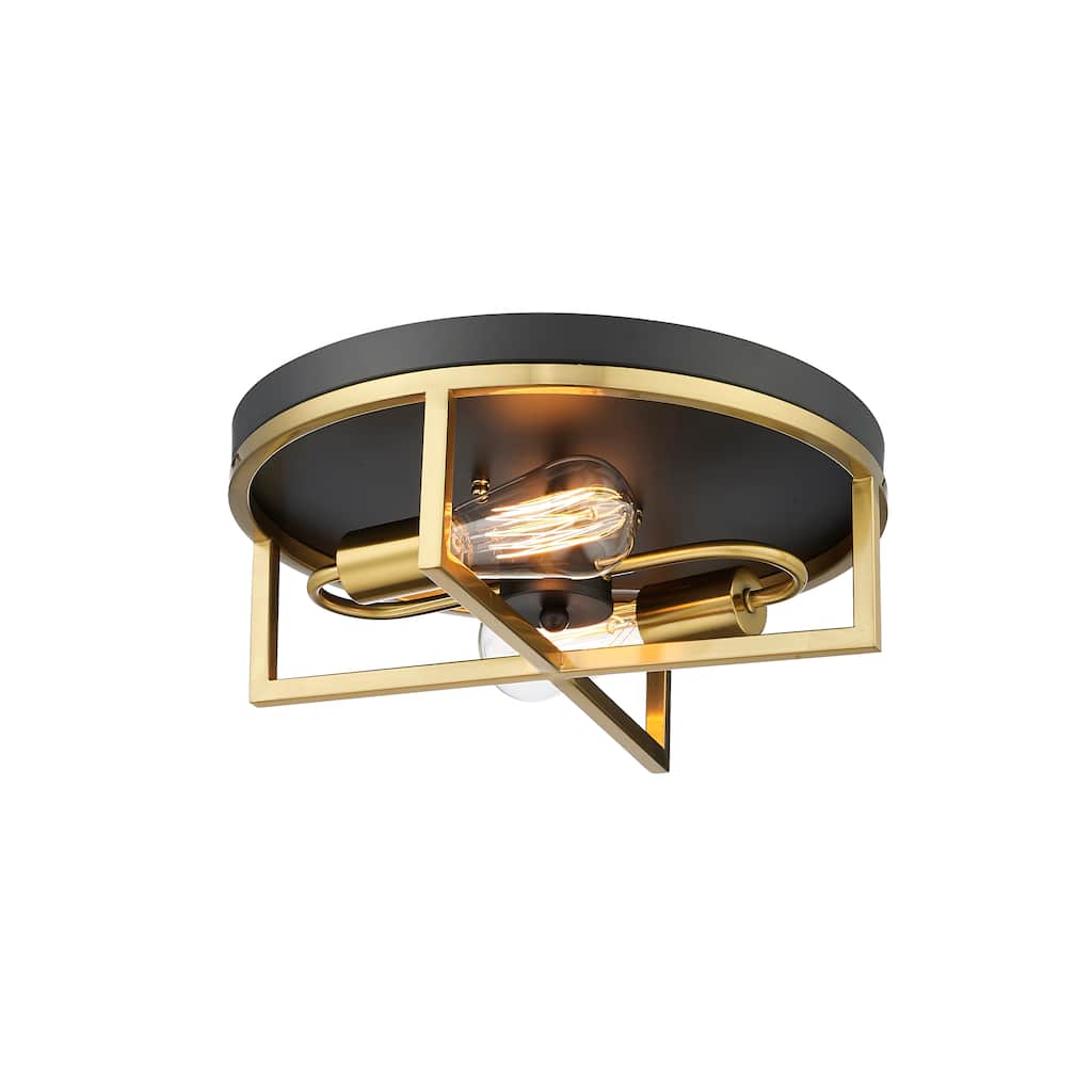 2-Light Black And Gold Iron Flush Mount