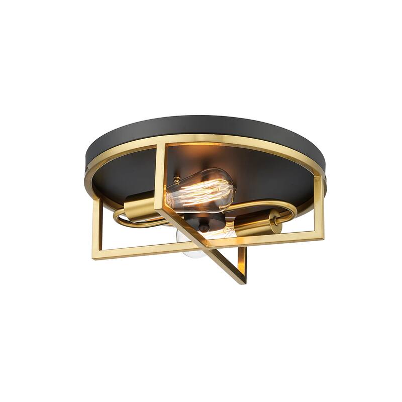 2-Light Black And Gold Iron Flush Mount