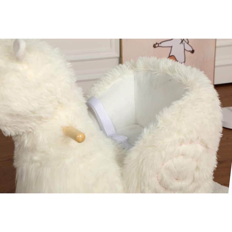 Kids Ride-On Rocking Horse Toy with Lullaby Song, Rocking Toy with Hand Puppets & Safety Belt