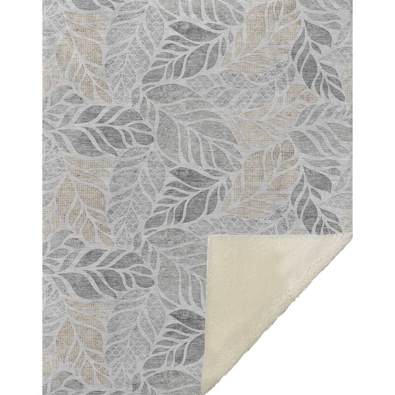 Premium Machine Washable ASB198 Palm Leave Sherpa Throw Blanket