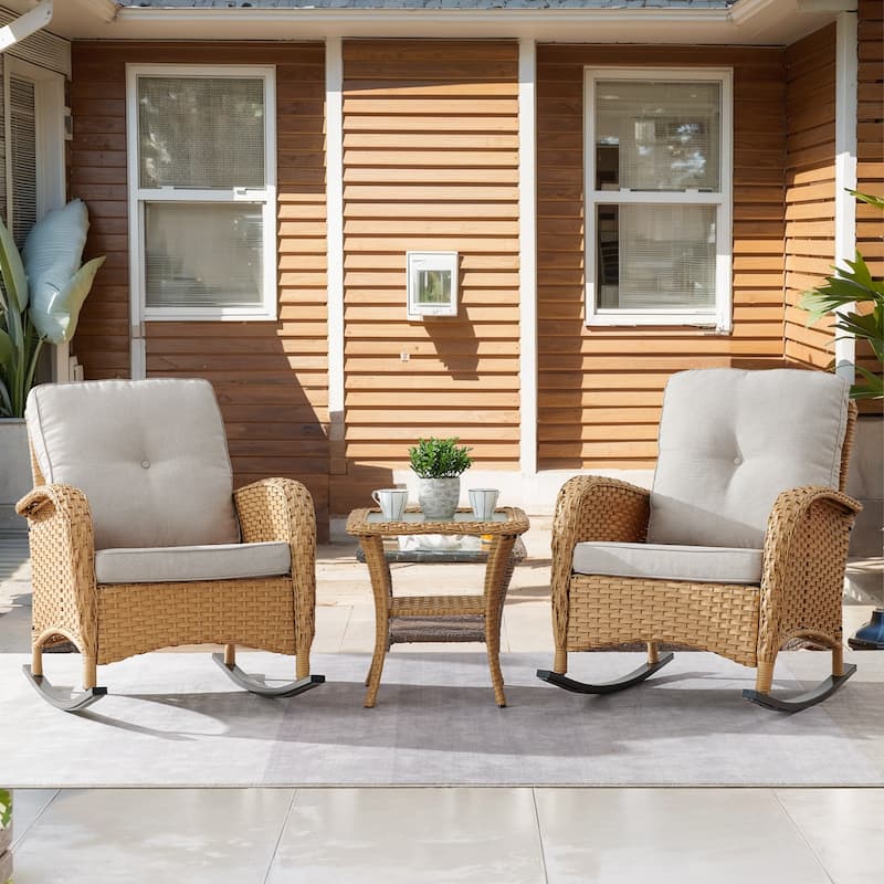 Outdoor Rocking Chairs Set of 3 - Yellow - Beige - Yellow