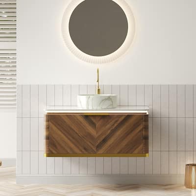 DIPA 36" Bathroom Vanity&Sink, Floating Plywood Storage Cabinet with Sensor Light, Drawer