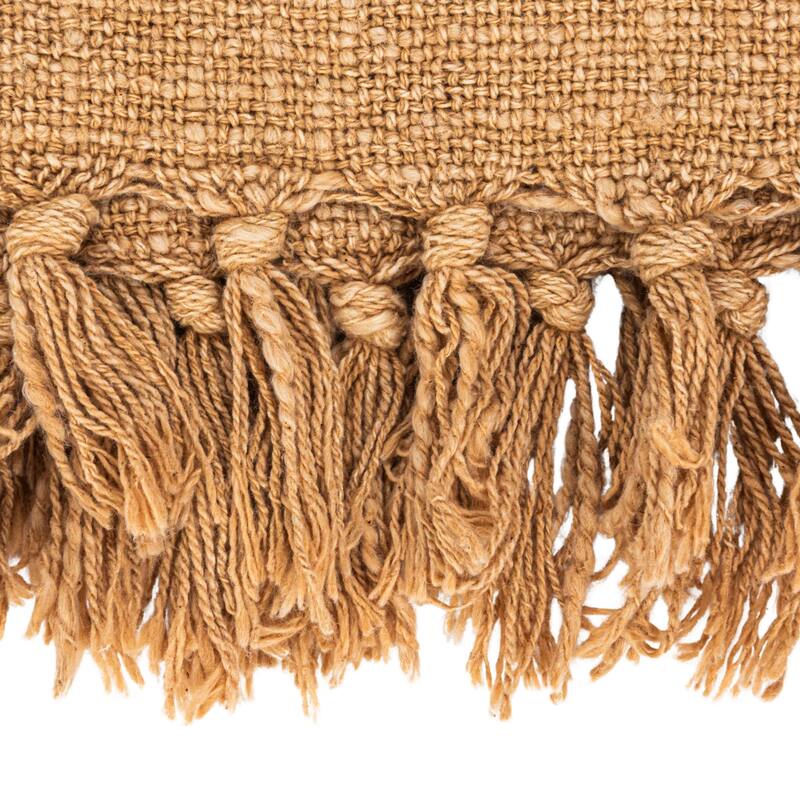 Stonewashed Woven Cotton Slub Throw with Pom Pom Trim and Fringe