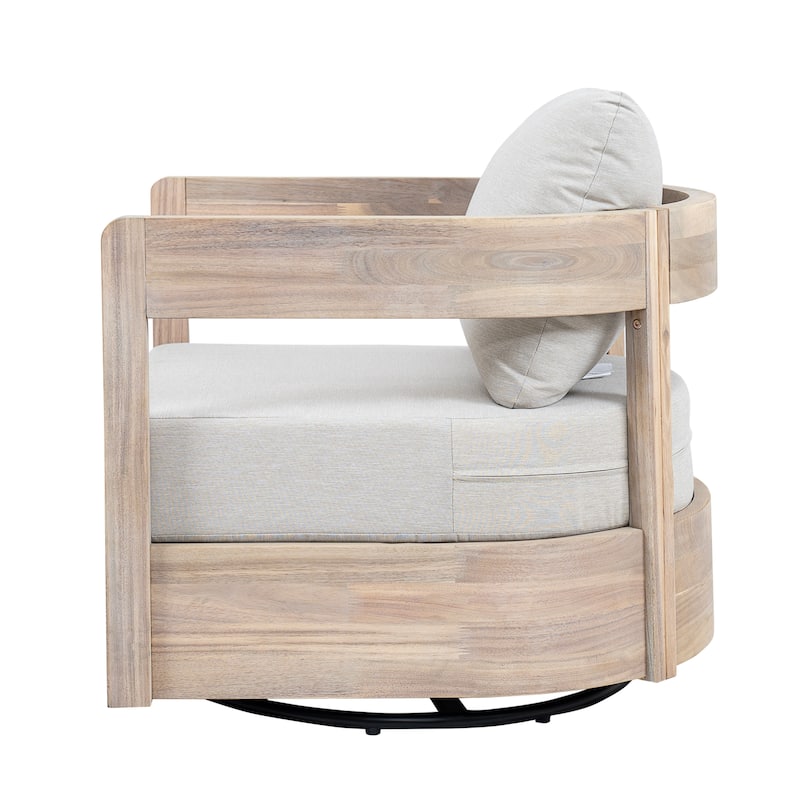 Christopher Knight Home - Telluride Modern Outdoor Solid Wood Swivel Club Chair with Cushioned Comfort