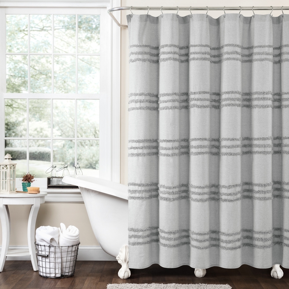 SUMGAR Grey Shower Curtain Fabric Neutral Modern Minimalist Farmhouse Polyester Cloth Textured Cotton Like Weighted Hem Gray Bathroom Curtains Sets with Hooks 72 x 72 