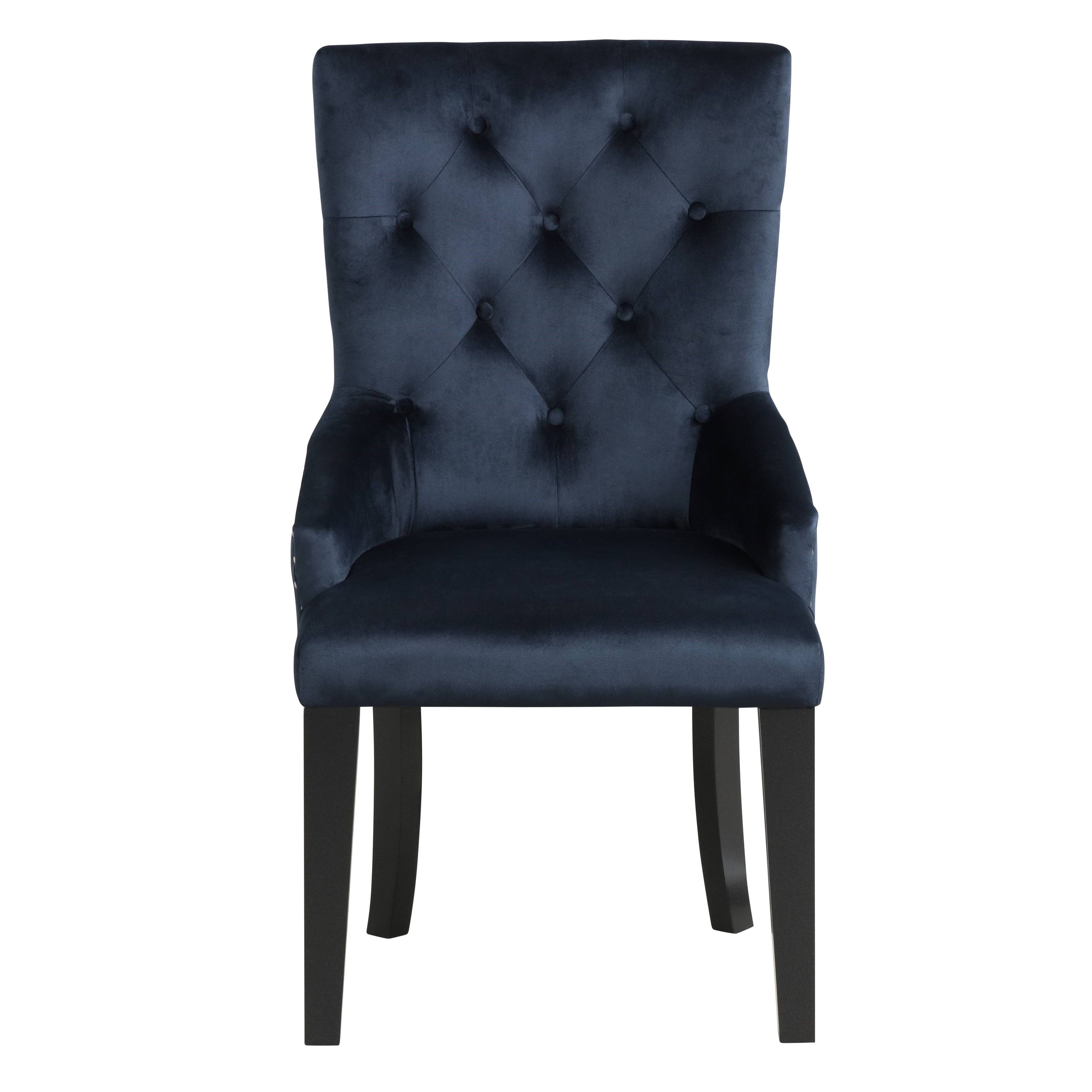 Luxury Dining Furniture 1pc Glam Chair Dark Navy Velvet Upholstery Padded Seat Back Comfort Nailhead Trim Ring-Back