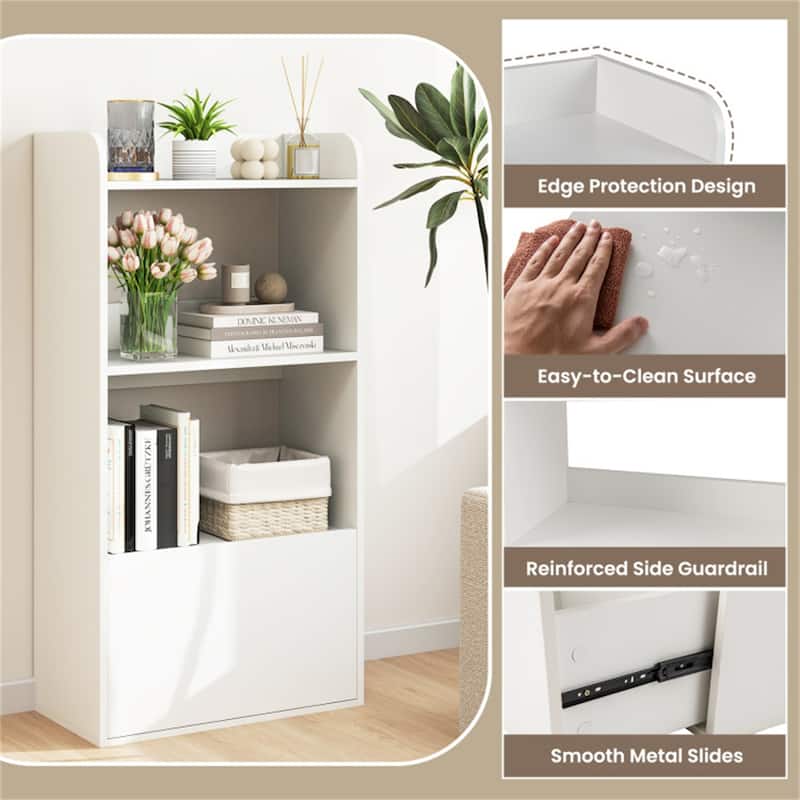 Wooden Bookshelf with Drawer 3 Tier Storage Shelf for Living Room Office Study Durable Engineered Wood Organizer