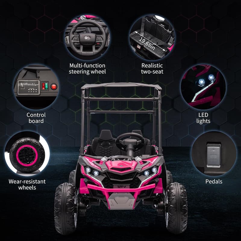 24V 2 Seater Kids Ride On Utv, 4WD Electric Truck with Sun Shade